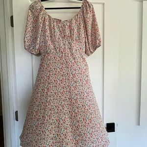 One Loved Babe- Floral Cottagecore Puff Sleeve Midi Dress – Size M